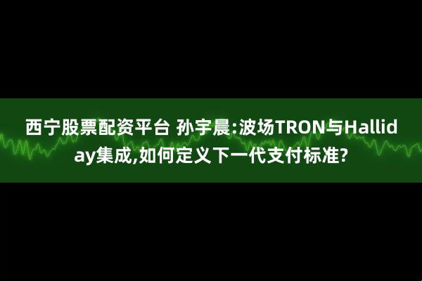 西宁股票配资平台 孙宇晨:波场TRON与Halliday集成,如何定义下一代支付标准?